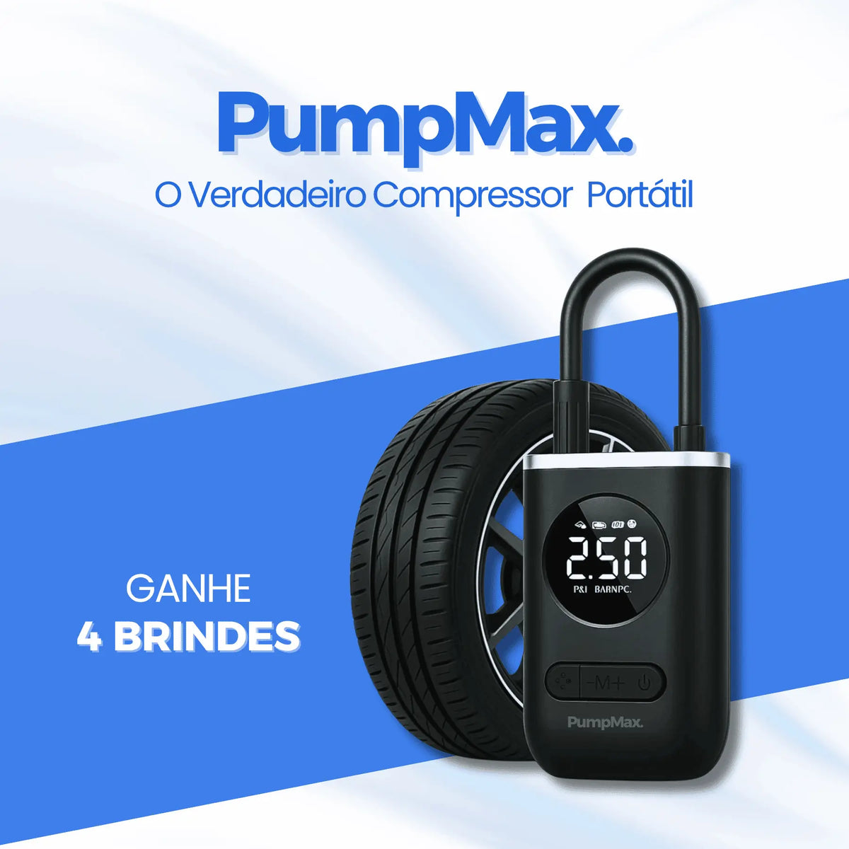 Compressor de Ar Portátil PumpMax + 4 BRINDES EXCLUSIVOS + FRETE GRÁTIS
